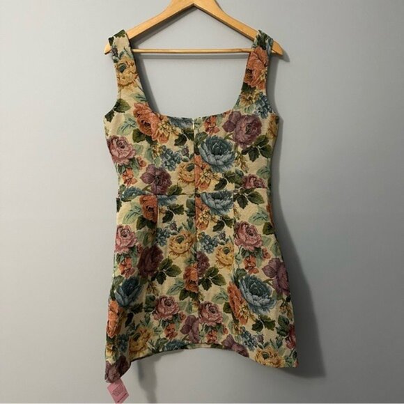 PrettyLittleThing Floral Tapestry Mini Dress Cottagecore Romantic Size 10 - Picture 4 of 16